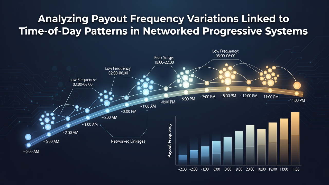 Network diagram showing connected progressive jackpot terminals across multiple casino floors wth time-stamped payout indicators