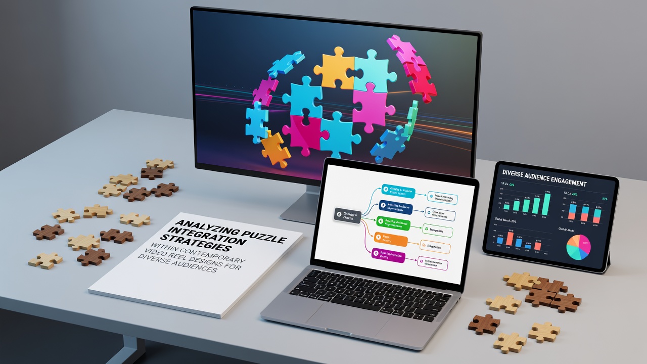 Contemporary video reel design incorporating layered puzzle elements for player engagement across different age groups and regions