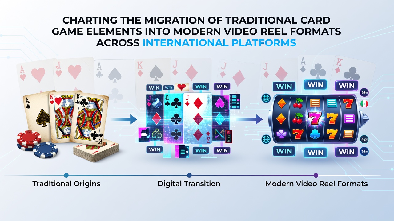 Reel interfaces displaying card suit symbols and poker hand bonus screens in international gaming venues