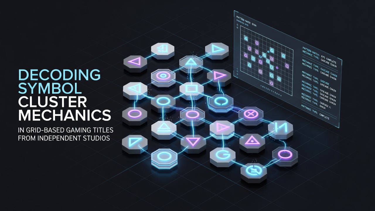 Grid-based game interface showing clustered symbols triggering chain reactions in an indie title