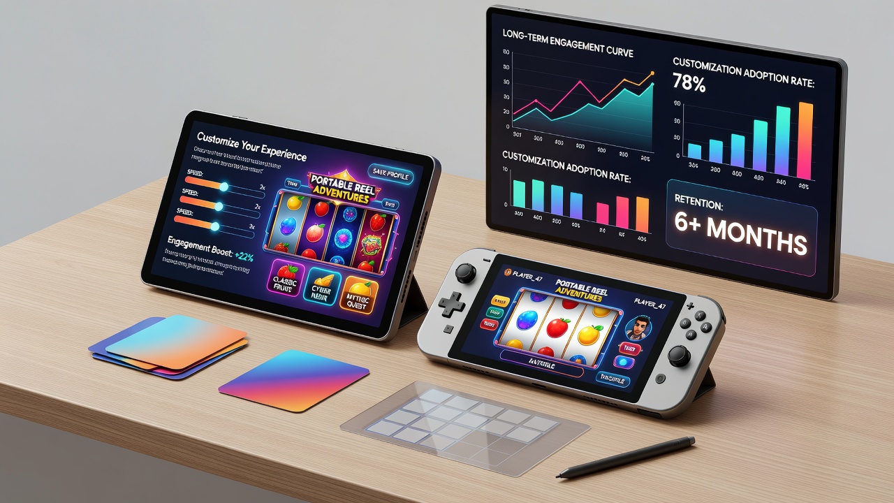 Close-up view of reel game settings menu with theme and control customization sliders