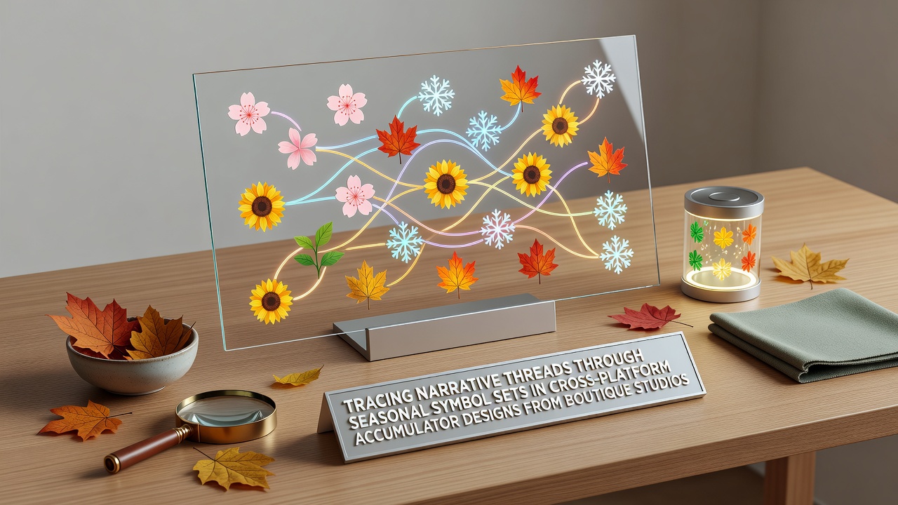 Boutique studio designers arranging seasonal symbols across multiple platform accumulator interfaces